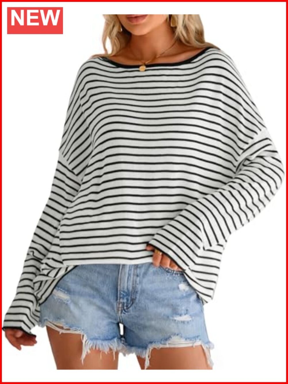 Oversized Linen Blend Off Shoulder Striped Summer Sweater Pullover